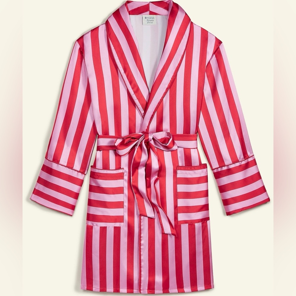 Red and Pink Striped Satin Robe